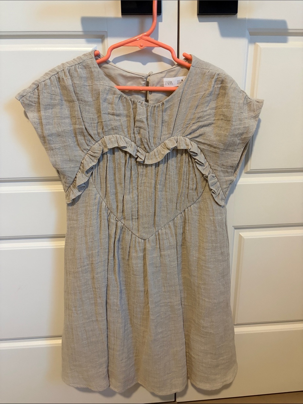 Zara Kids linen Neutral Beige Heart Ruffle Dress